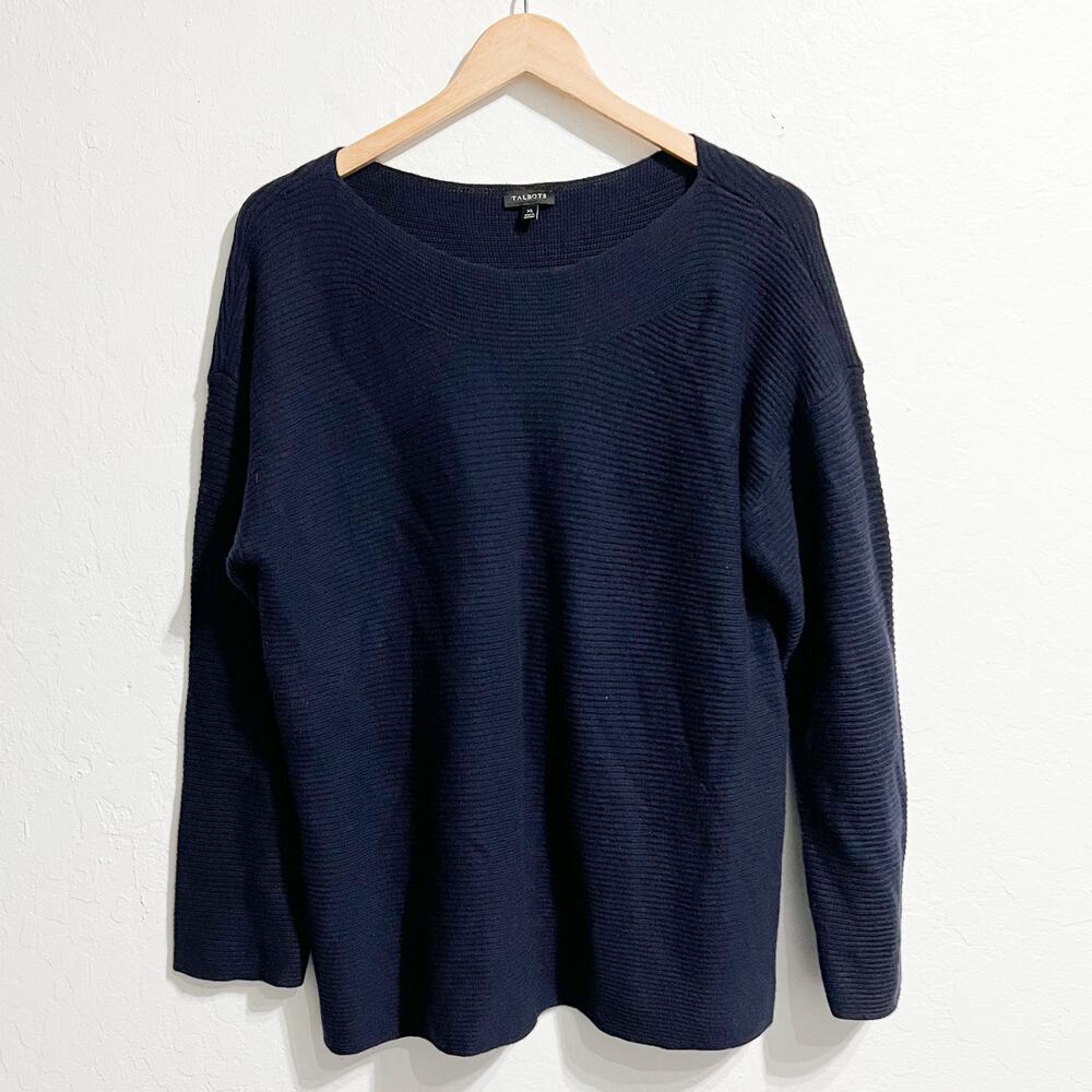 Talbots Sweaters XL Wool Blend Knit Long Sleeve Ribbed Navy Blue Classic Capsule